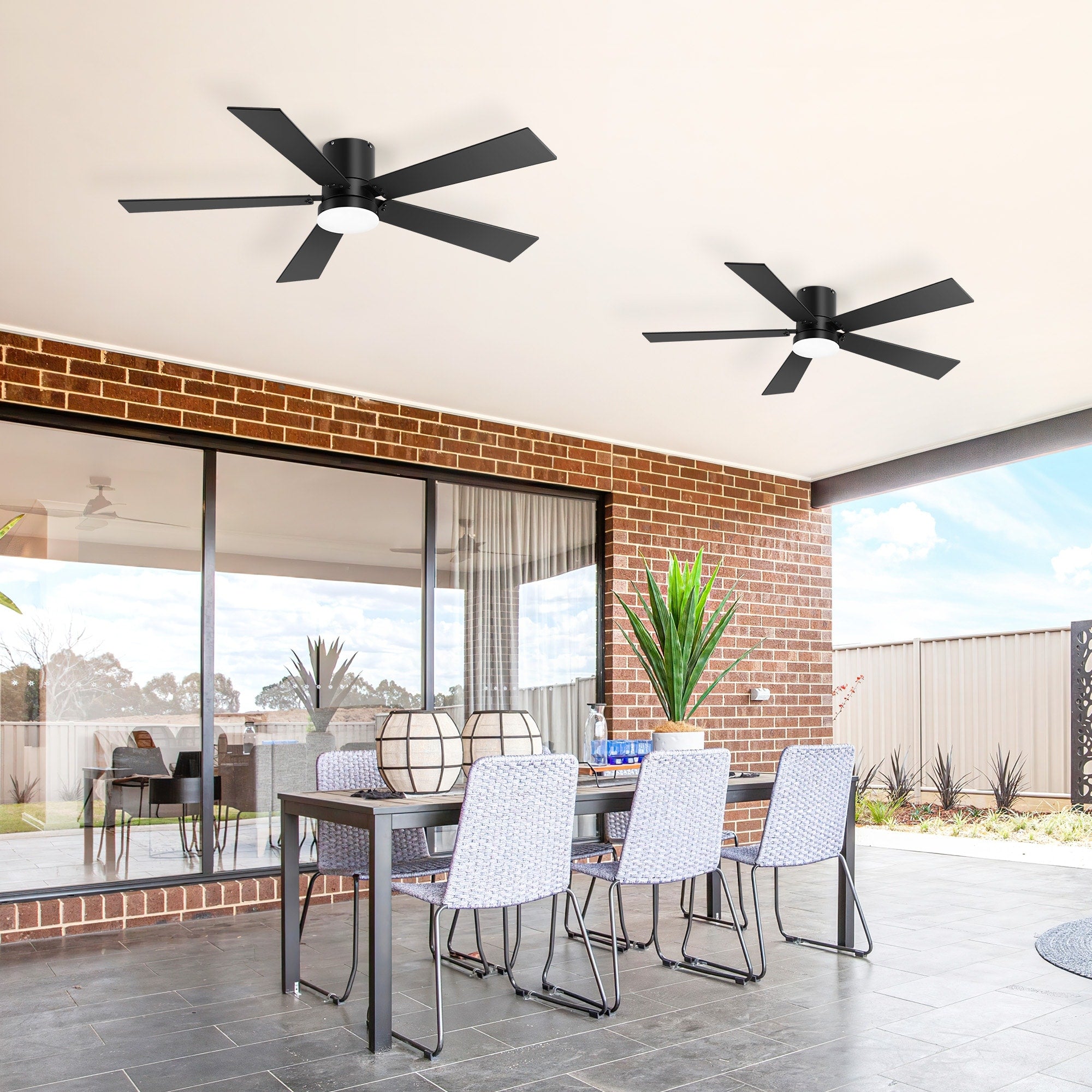 2 Pack 42 Led Ceiling Fan With Light 5 Blade Black Wood 6 Speed Quiet Dc Motor Reversible Low Profile Indoor Fan With Timer