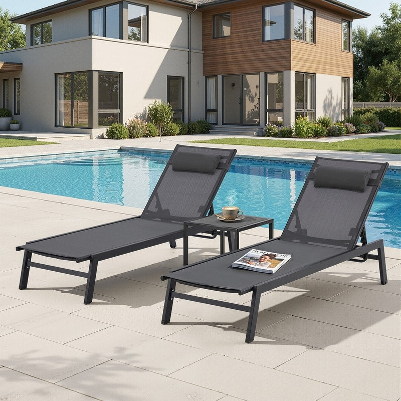 2 Pack Adjustable Outdoor Indoor Pool Lounge Chairs Breathable Pvc Aluminum Frame