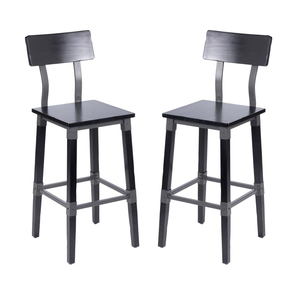 2 Pack Commercial Grade Rustic Industrial Style Wood Dining Barstool