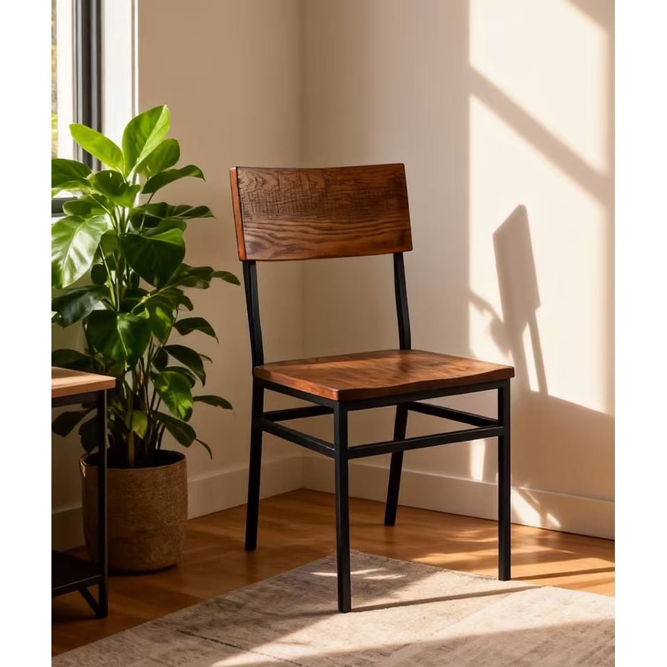 2 Pack Commercial Restaurant Dining Chair Metal Frame And North American Red Oak Seat And Back
