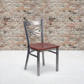 2 Pack Clear Coated X Back Metal Restaurant Chair 16.5 W X 17 D X 32.25 H