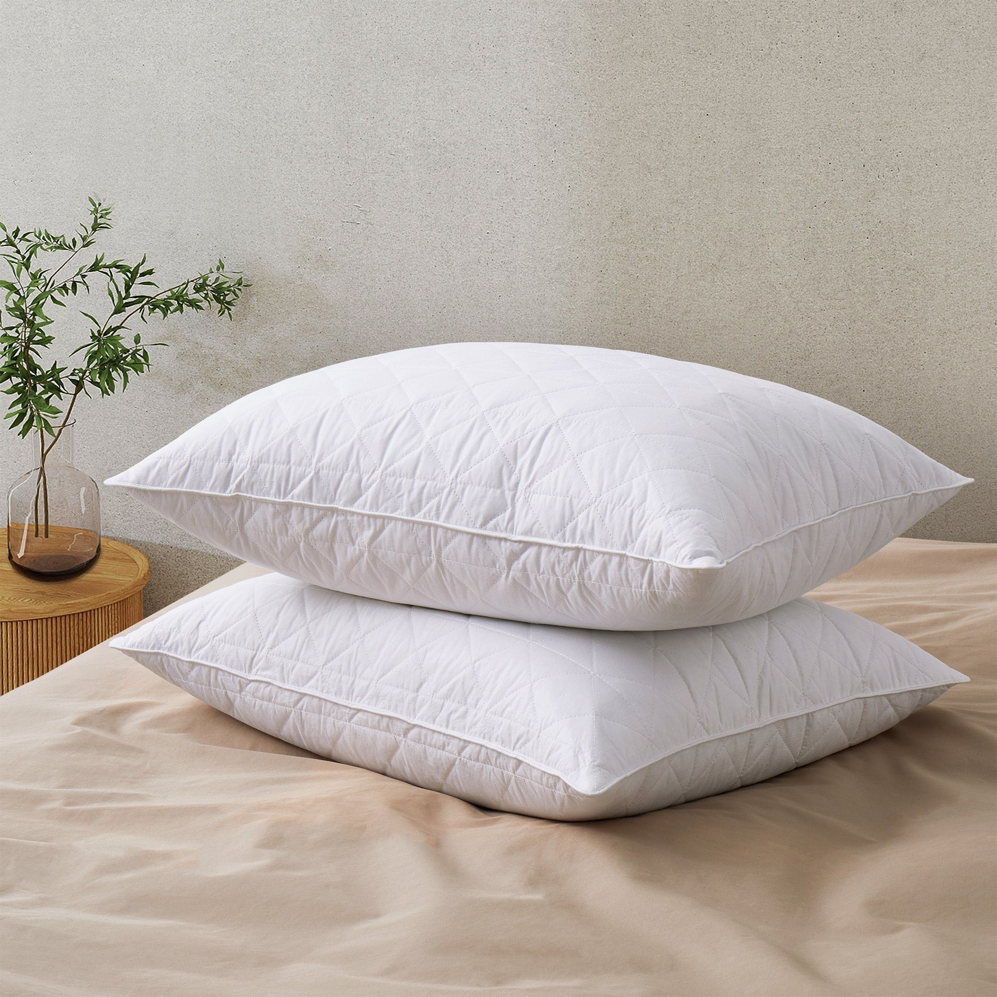 Puredown 2 Pack White Stitched Trim Goose Feather And Down Pillow