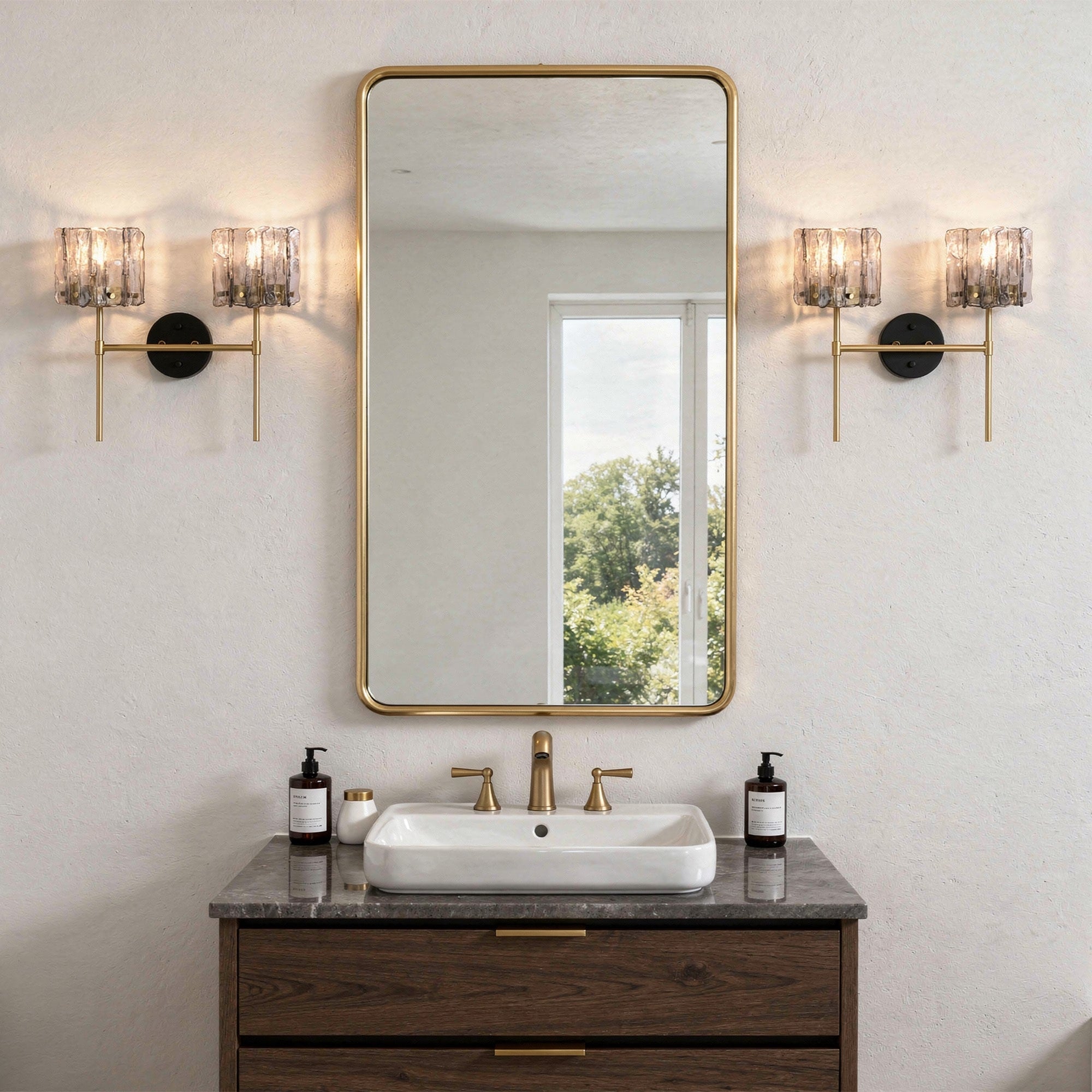 2 Pack Modern 2 Light Wall Sconce With Textured Glass Bathroom Vanity