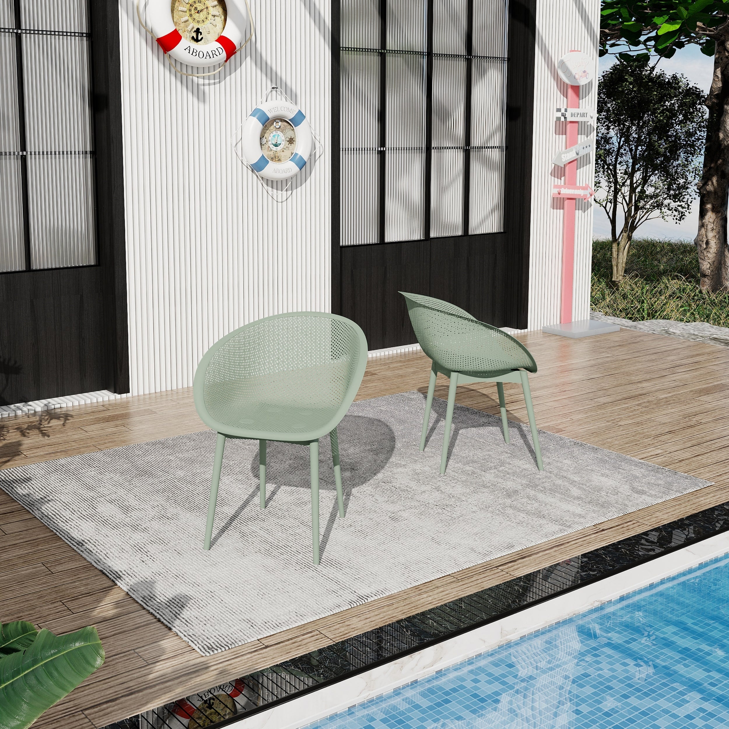 2 Pack Modern Lounge Chairs Indoor Outdoor All Weather Pp Plastic Lightweight