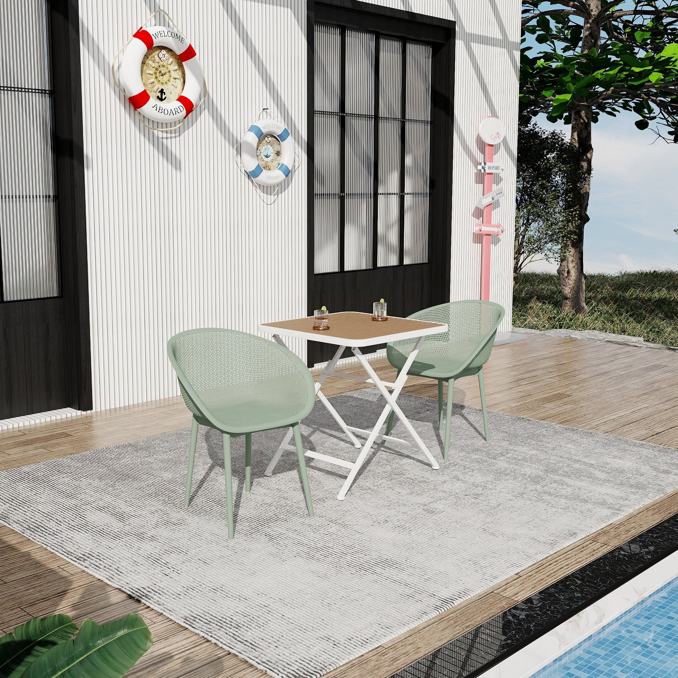 2 Pack Modern Lounge Chairs Pp Plastic With Modern Folding Multi Functional Square Table With Metal Legs