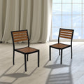 2 Pack Outdoor Faux Teak Side Chair With Poly Slats Teak Patio Chair