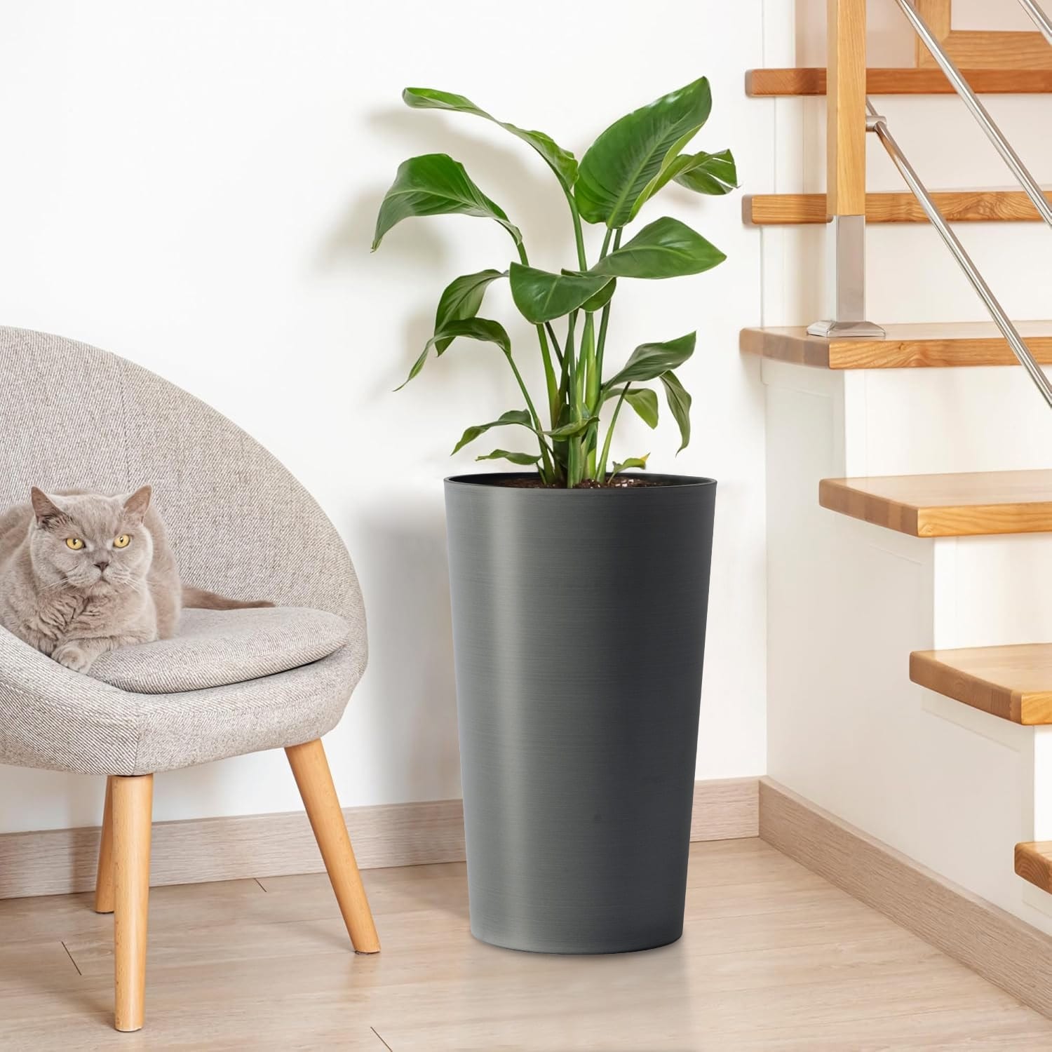 2 Pack Tall 21.7 In Planters For Outdoor Plants Modern Tall Square Planter Box Indoor Outdoor Porch Patio Flower Pot