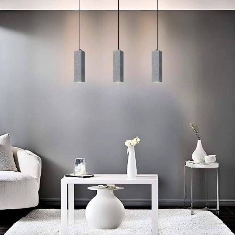 2 Pack Light Bulb Light Metal Concrete Light Fixture Black Grey Square Hanging Lights