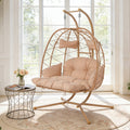 2 Person Hanging Egg Chair With Stand Double Outdoor Wicker Swing Chair With Adjustable Footrest Thickened Cushions