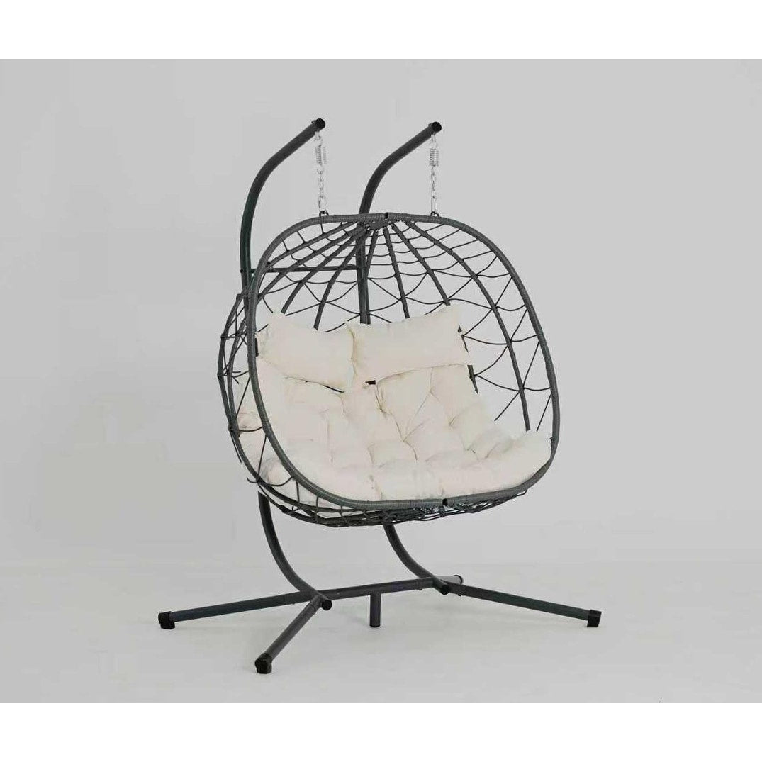 2 Persons Egg Swing Chair With Stand And Cushion