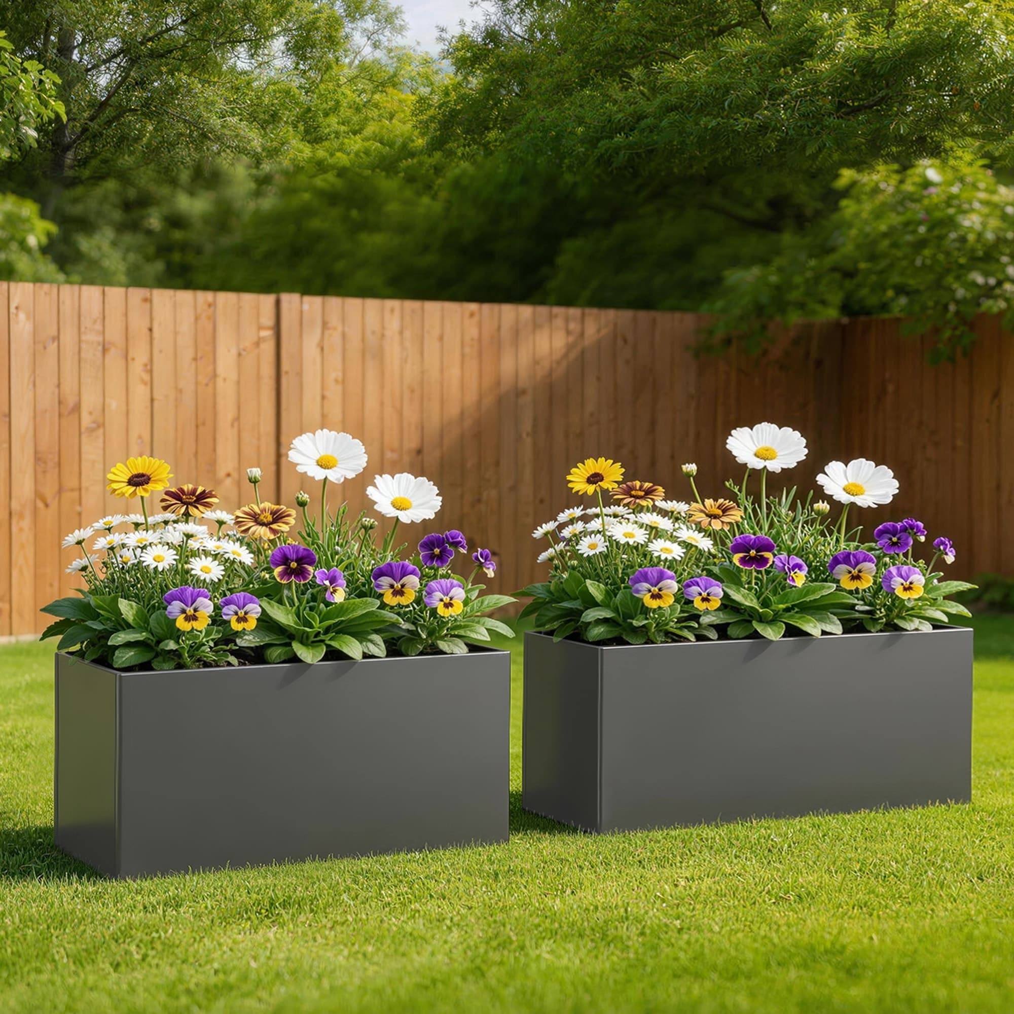 2 Piece 29 Inch Outdoor Metal Galvanized Steel Planter Box
