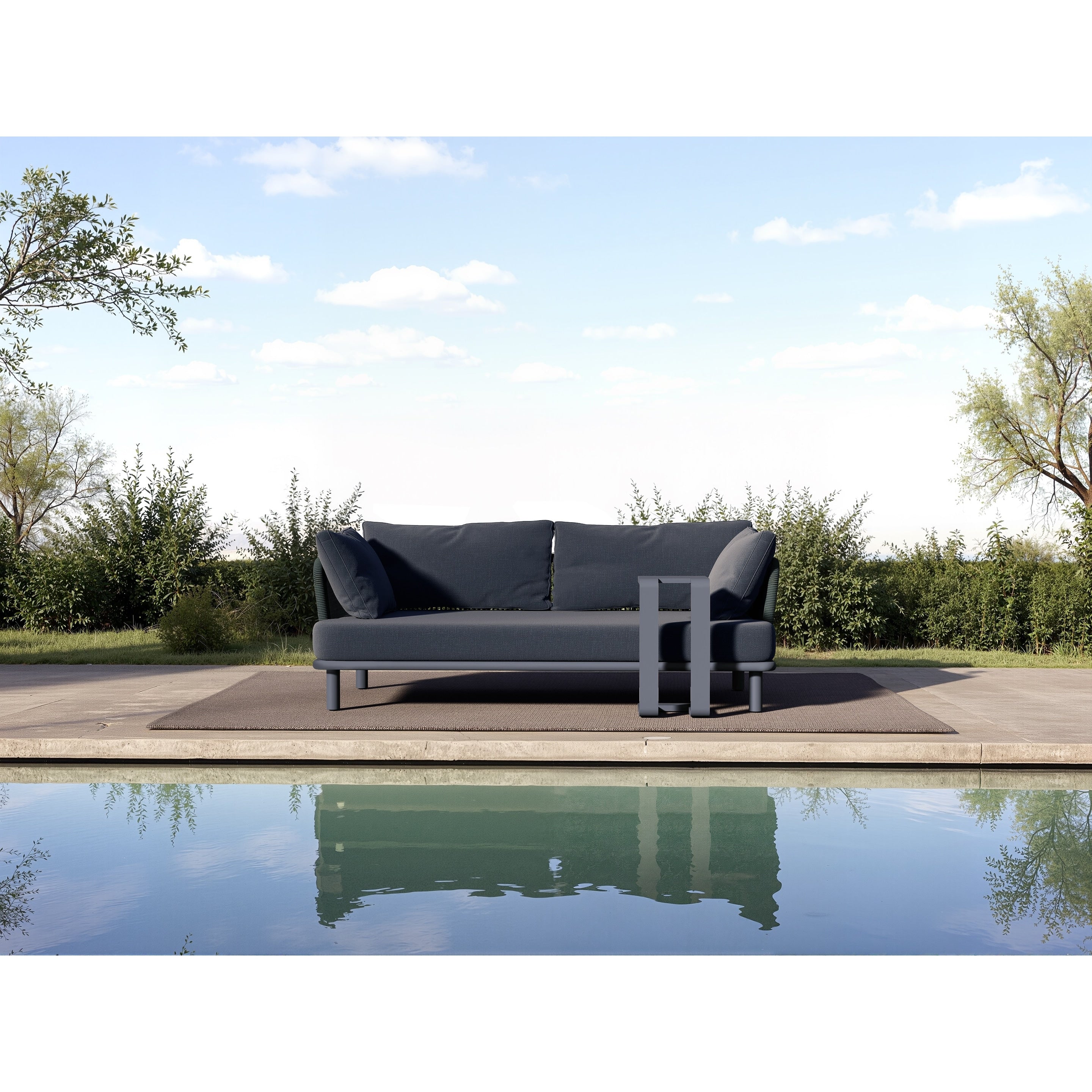 2 Piece Black Outdoor Sofa Set With Tray Table