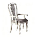 2 Piece Dining Arm Chair Set Elegant White Upholstered Cushion Classic French Vintage Style Sturdy Wooden Frame 42 H