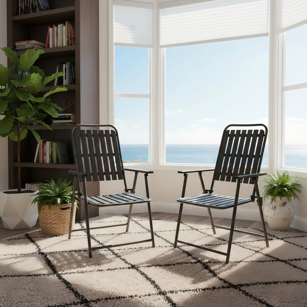2 Piece Folding Chair No Assembly Required 350Lb Capacity Rust Resistant Stain Proof For Balcony Garde