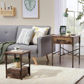 2 Piece Industrial Nesting End Table Set With Drawers