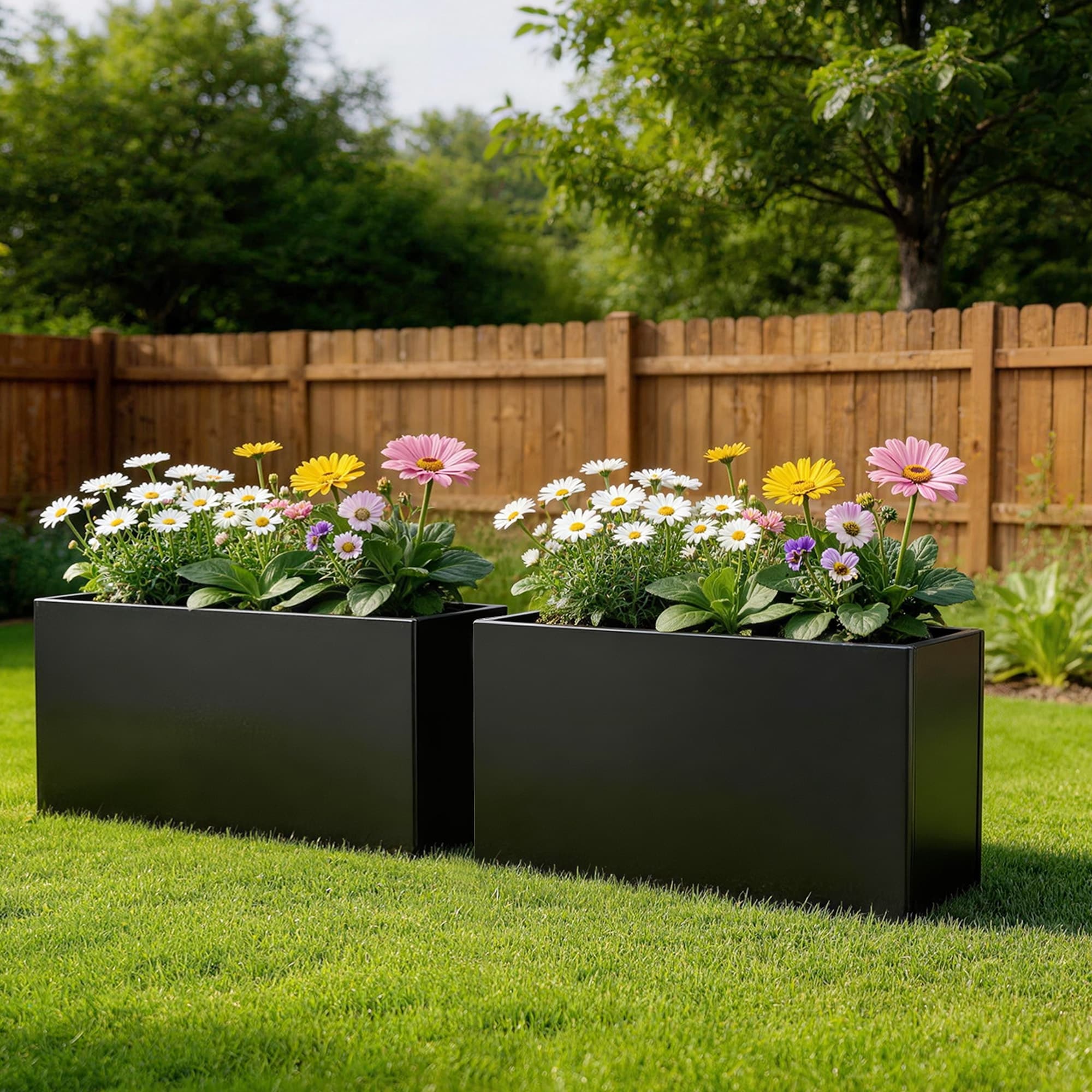 2 Piece Large 33 Inch Rectangular Outdoor Patio Metal Planter Box