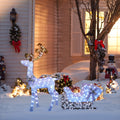 2 Piece Lighted White Reindeer Sleigh Outdoor Holiday Decoration