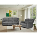 2 Piece Manual Reclining Sofa Set Grey Suede Upholstered 3 Seat Sofa Loveseat With Cup Holders Living Room Furniture Set