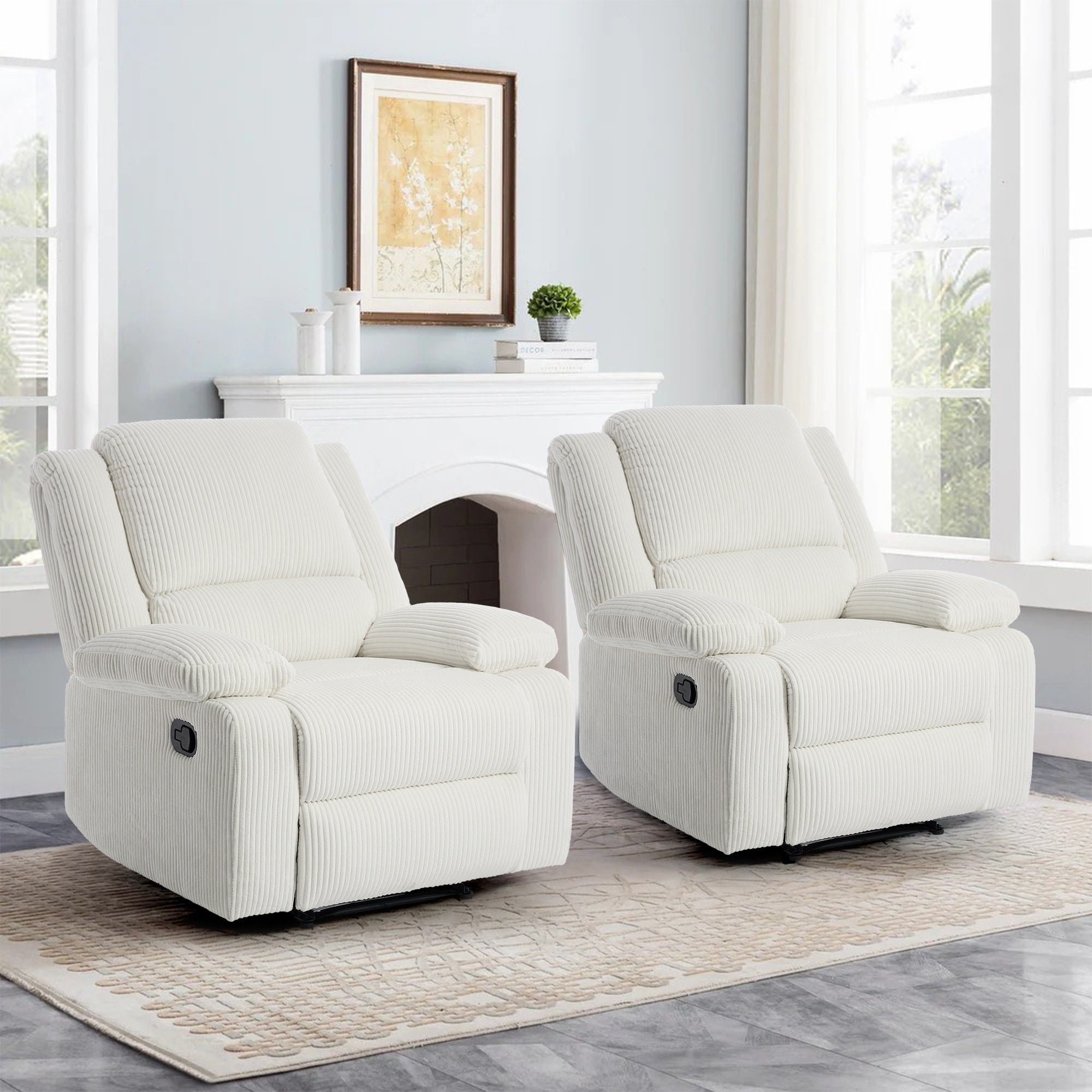 2 Piece Modern Corduroy Upholstery Push Back Manual Recliner Chair