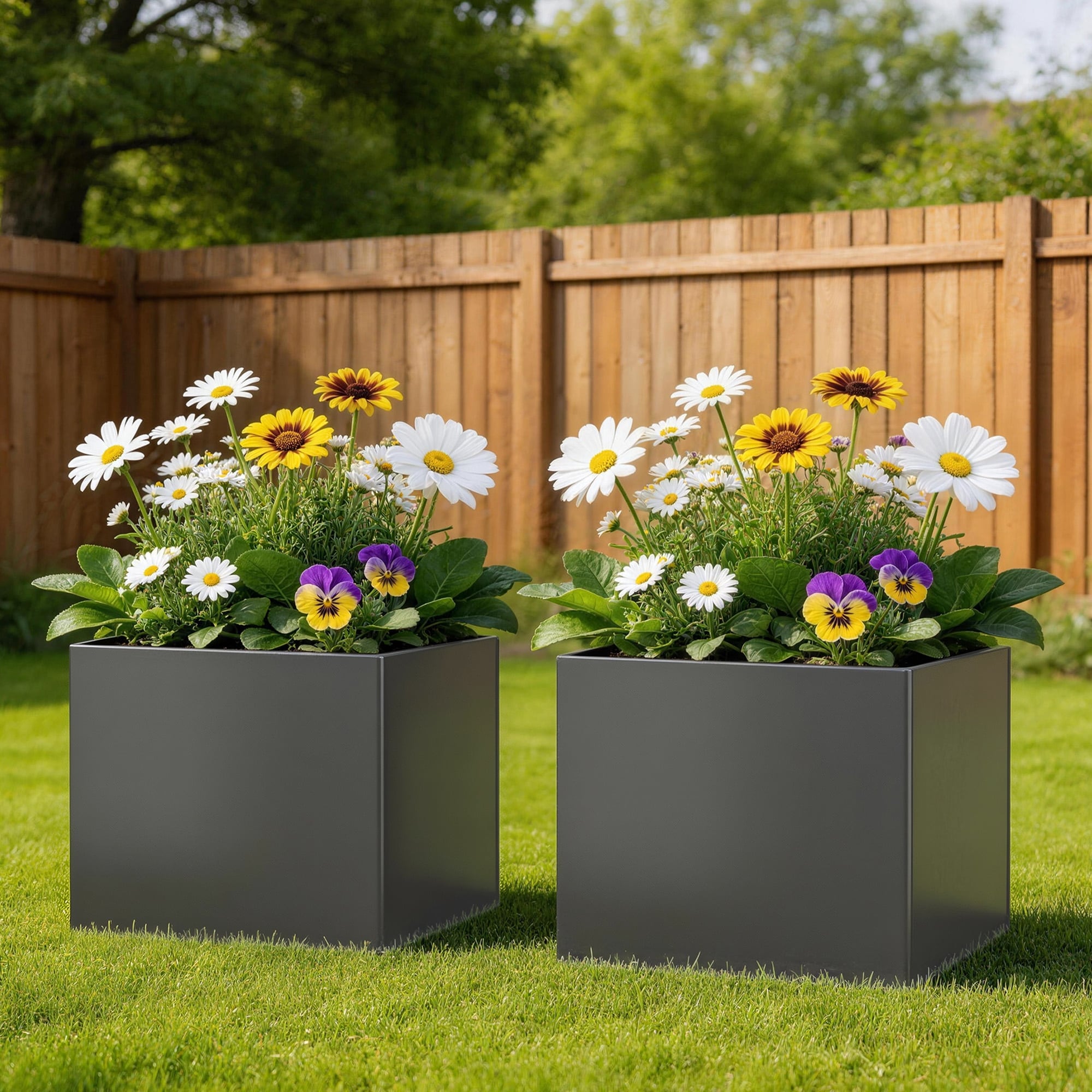 2 Piece Modern Galvanized Steel Outdoor Patio Metal Planter Box