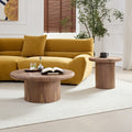 2 Piece Modern Round Coffee Table Center Table Set For Living Room Walnut Sofa Table End Table Tea Table