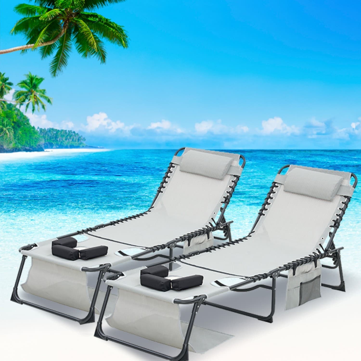 2 Piece Outdoor 5 Position Adjustable Chaise Lounge With Face And Arm Holes