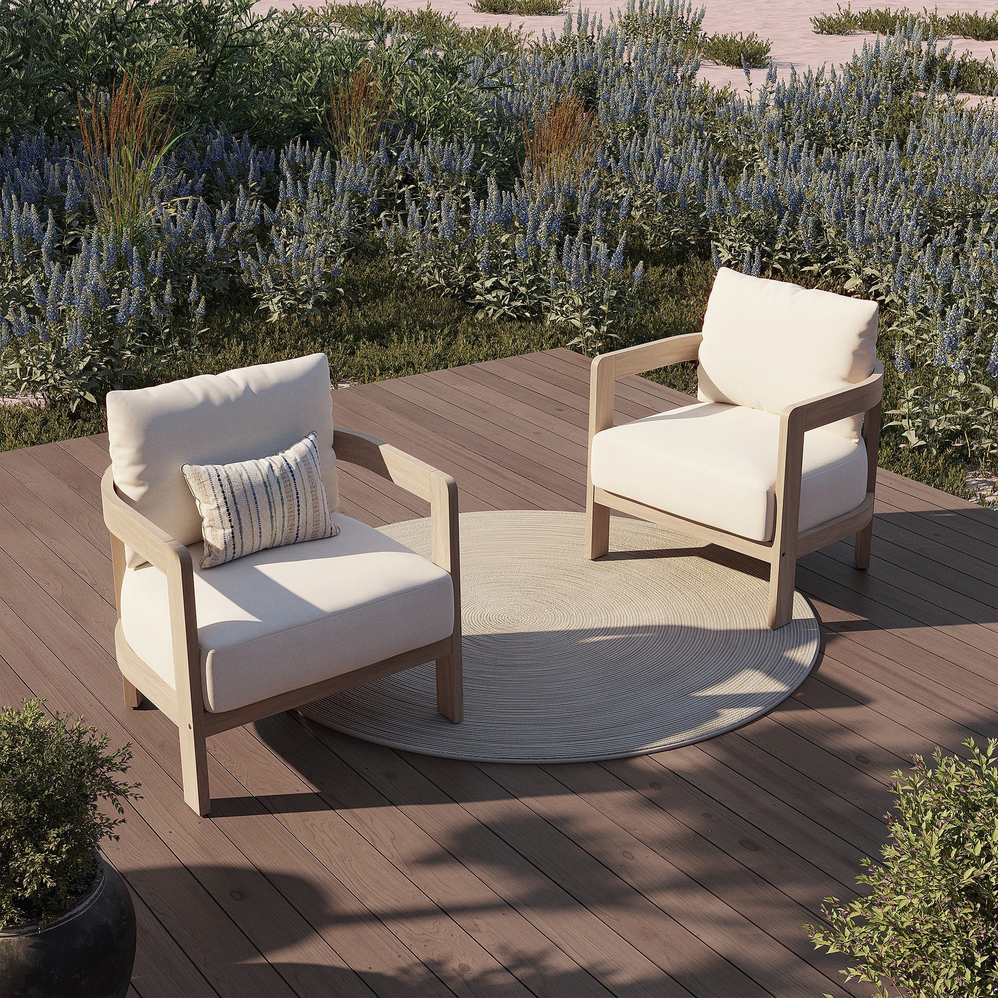 2 Piece Outdoor Arm Chair Conversation Set Solid Acacia Wood