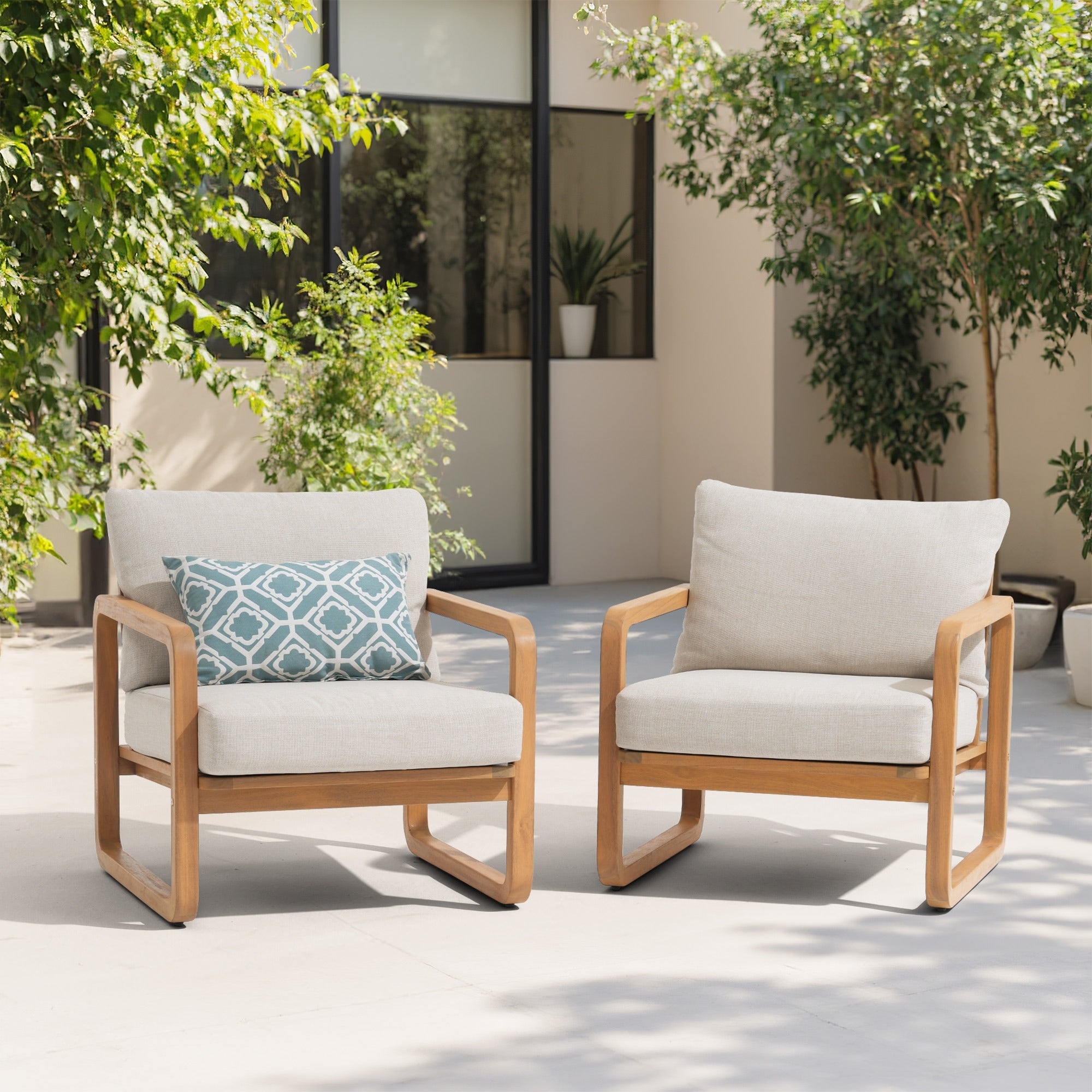 2 Piece Outdoor Chair Set With Thick Cushions In Acacia Wood