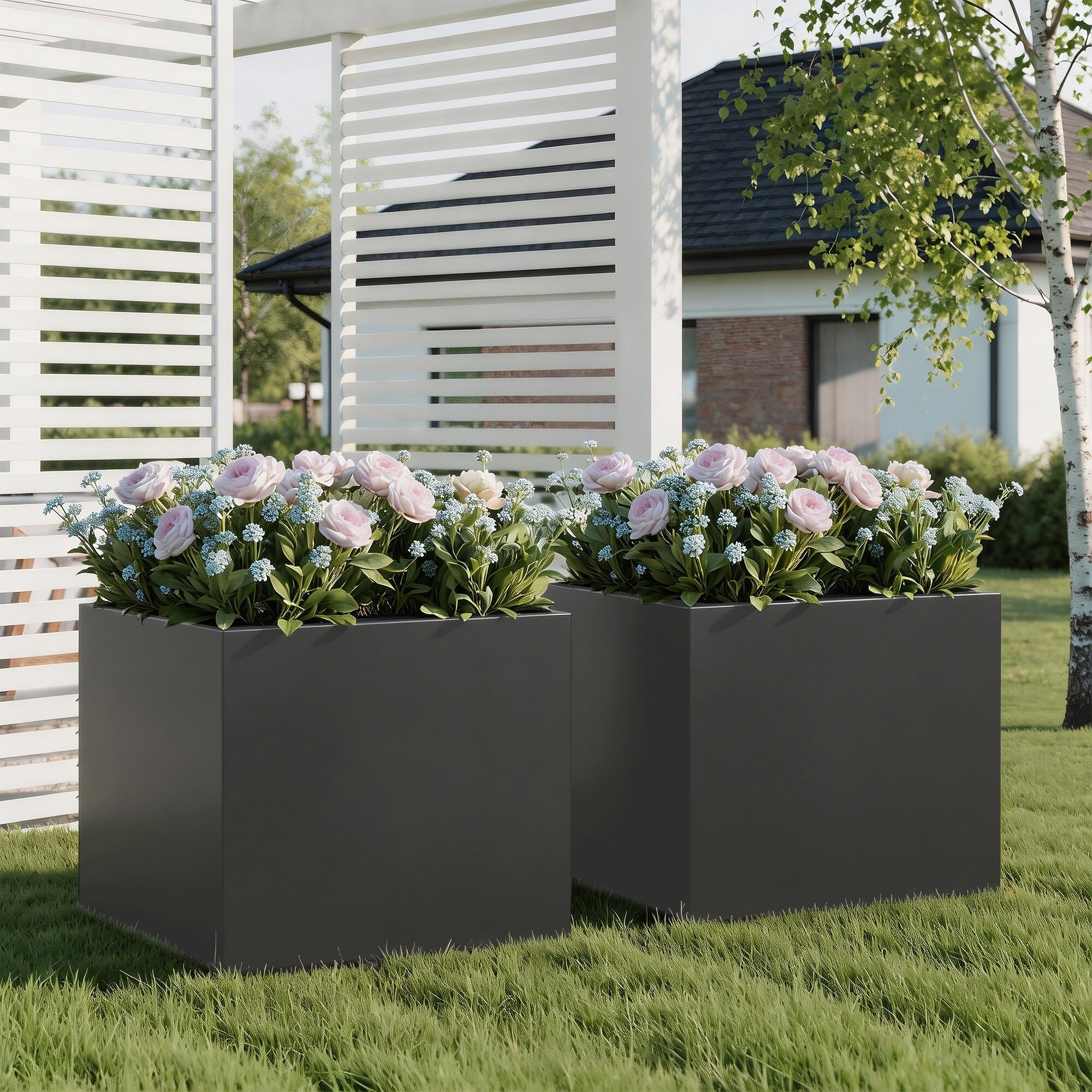 2 Piece Outdoor Metal Galvanized Steel Planter Box For Balcony Patio