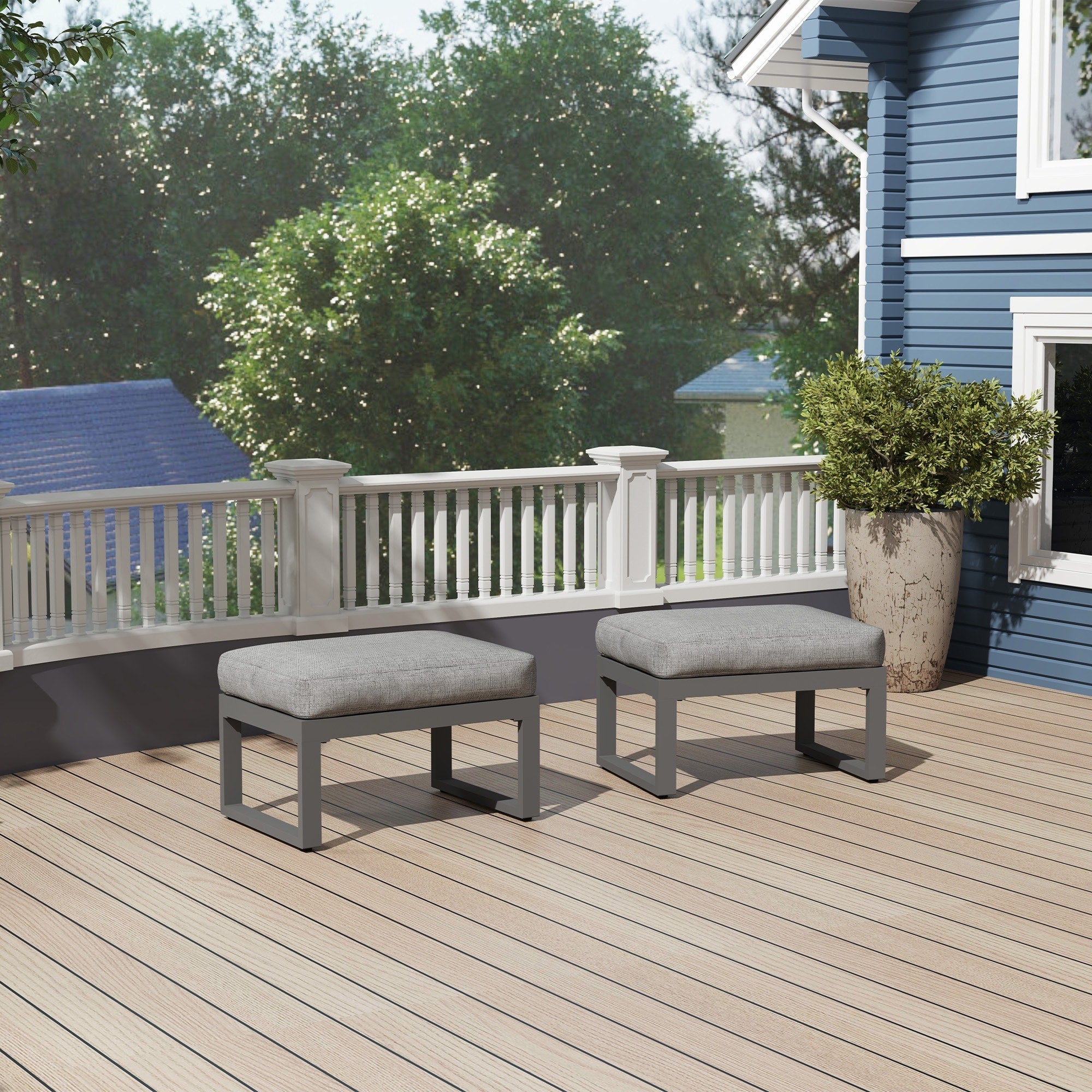 2 Piece Outdoor Ottoman Set Aluminum Frame With Cushions