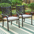 Outdoor Patio Extra Wide Armrest Cast Aluminum Dining Chairs With Cushion Set Of 2 Frosted Surface