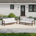 2 Piece Outdoor Patio Wood Sofa With Cushions