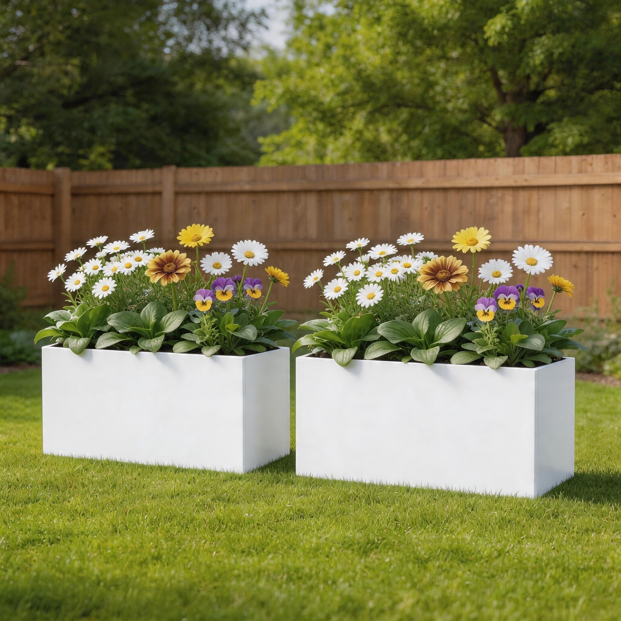 2 Piece Outdoor Rectangular Metal Planter Box For Vegetables Flowers Herbs