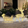 2 Piece Reindeer And Sleigh Outdoor Holiday Decoration Set With Lights And Timer