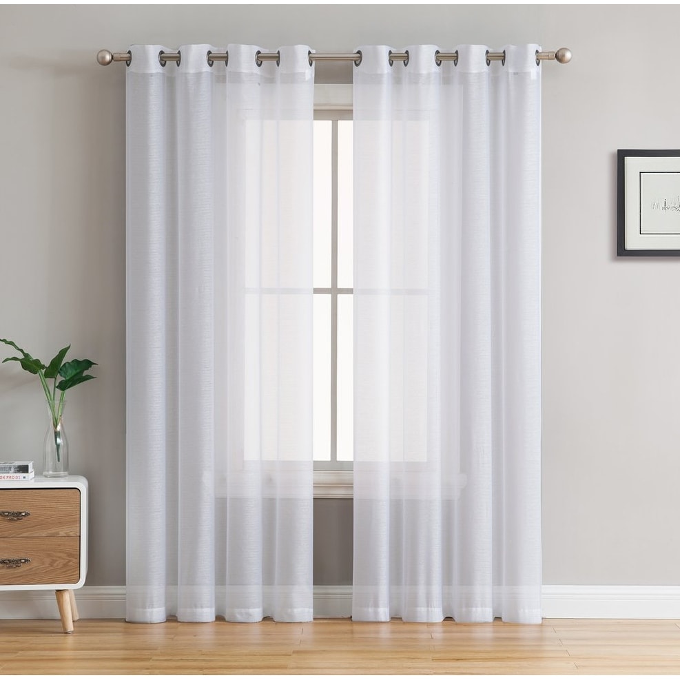 2 Piece Semi Sheer Voile Window Curtain Drapes Grommet Top Panels For Bedroom Living Room Kids Room Set Of 2 Panels