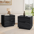 2 Piece Solid Wood Nightstand Set No Handle Design Black