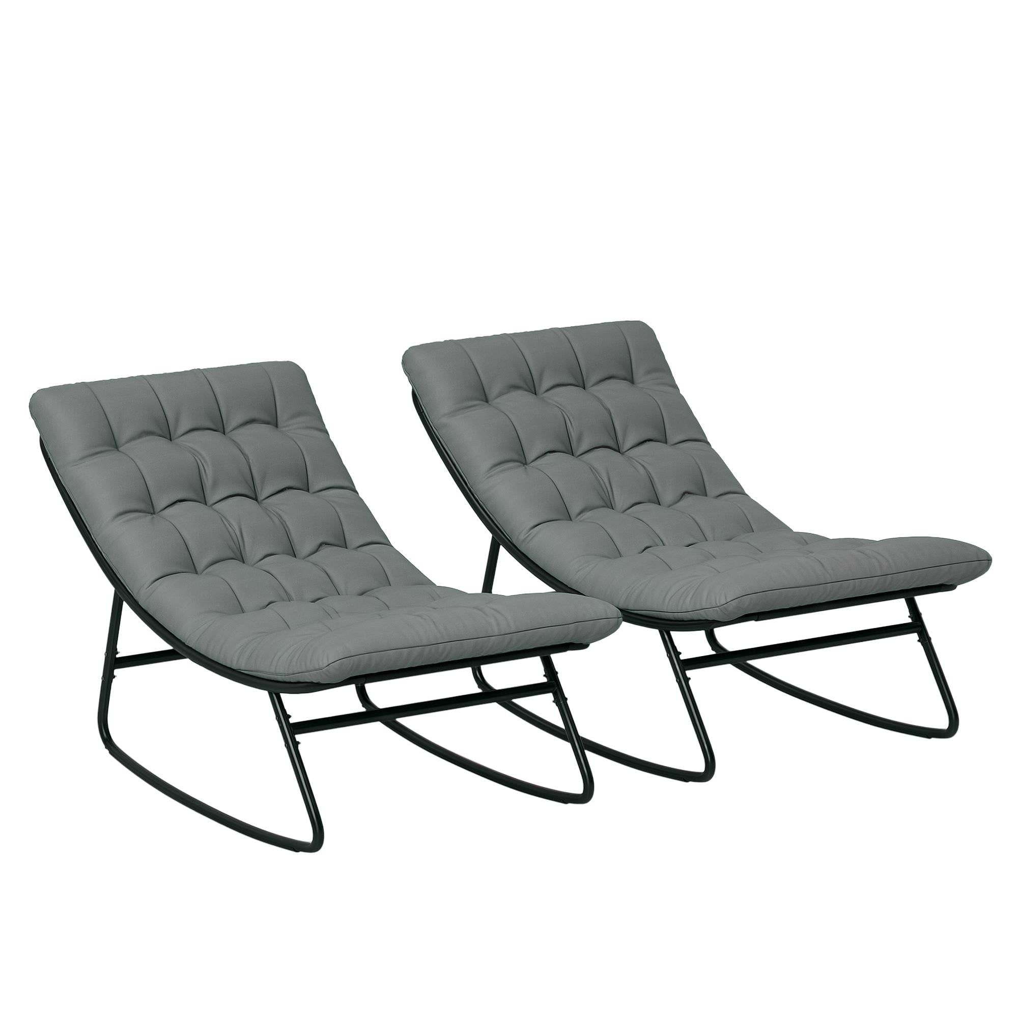 2 Pieces Outdoor Rocking Chairs With Thick Cushions Outdoor Patio Rocker Set With Mesh Deep Seats Steel Frame