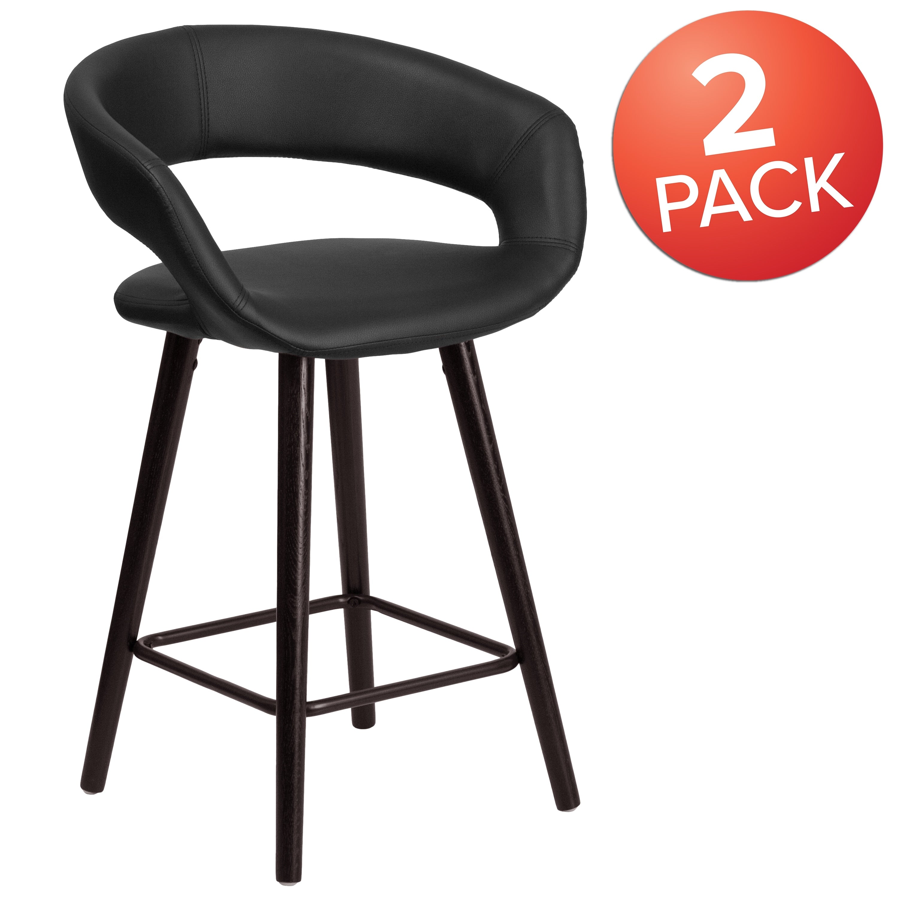 2 Pk. Brynn Series 24 High Contemporary Vinyl Counter Height Stool With Cappuccino Wood Frame
