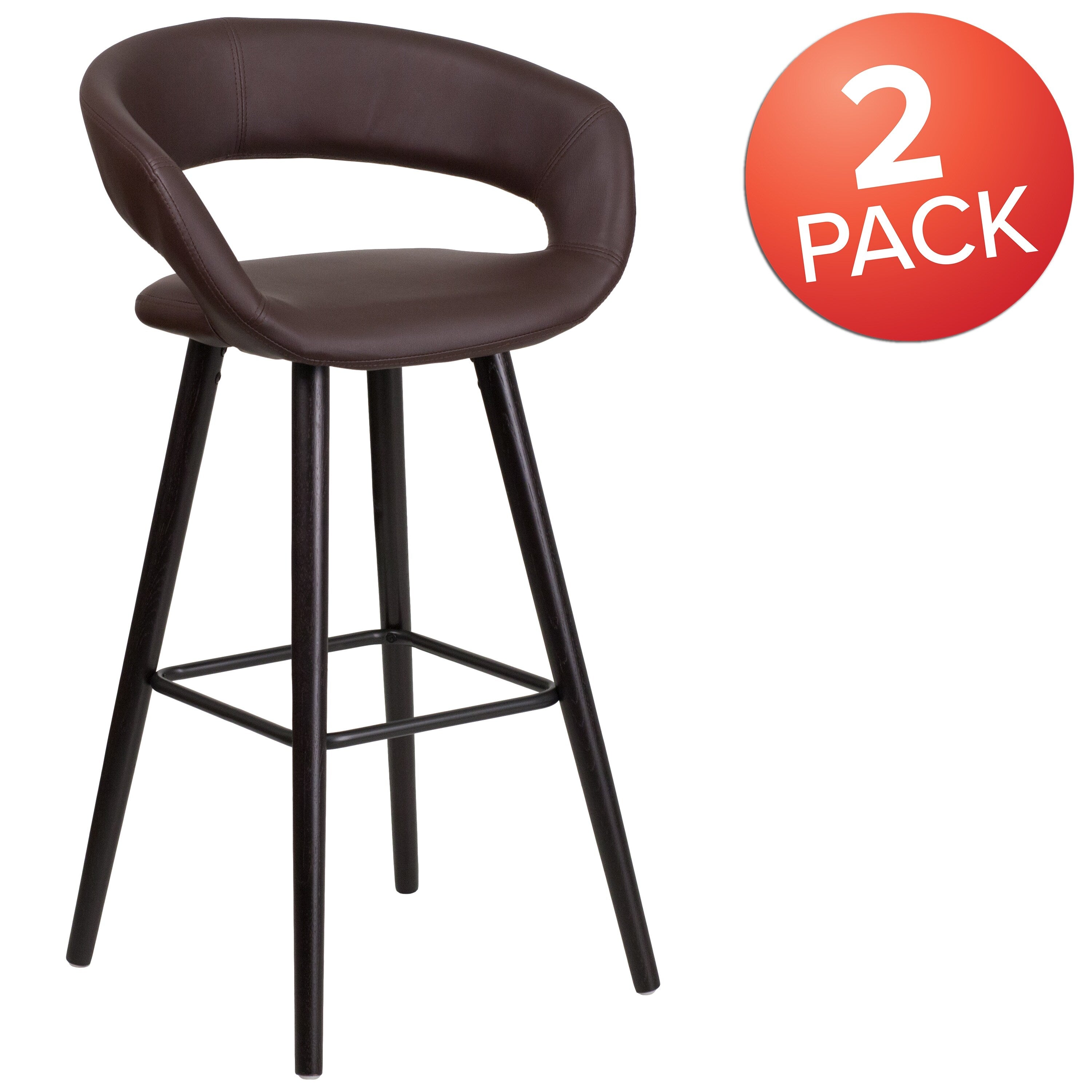 2 Pk. Brynn Series 29 High Contemporary Vinyl Barstool With Cappuccino Wood Frame