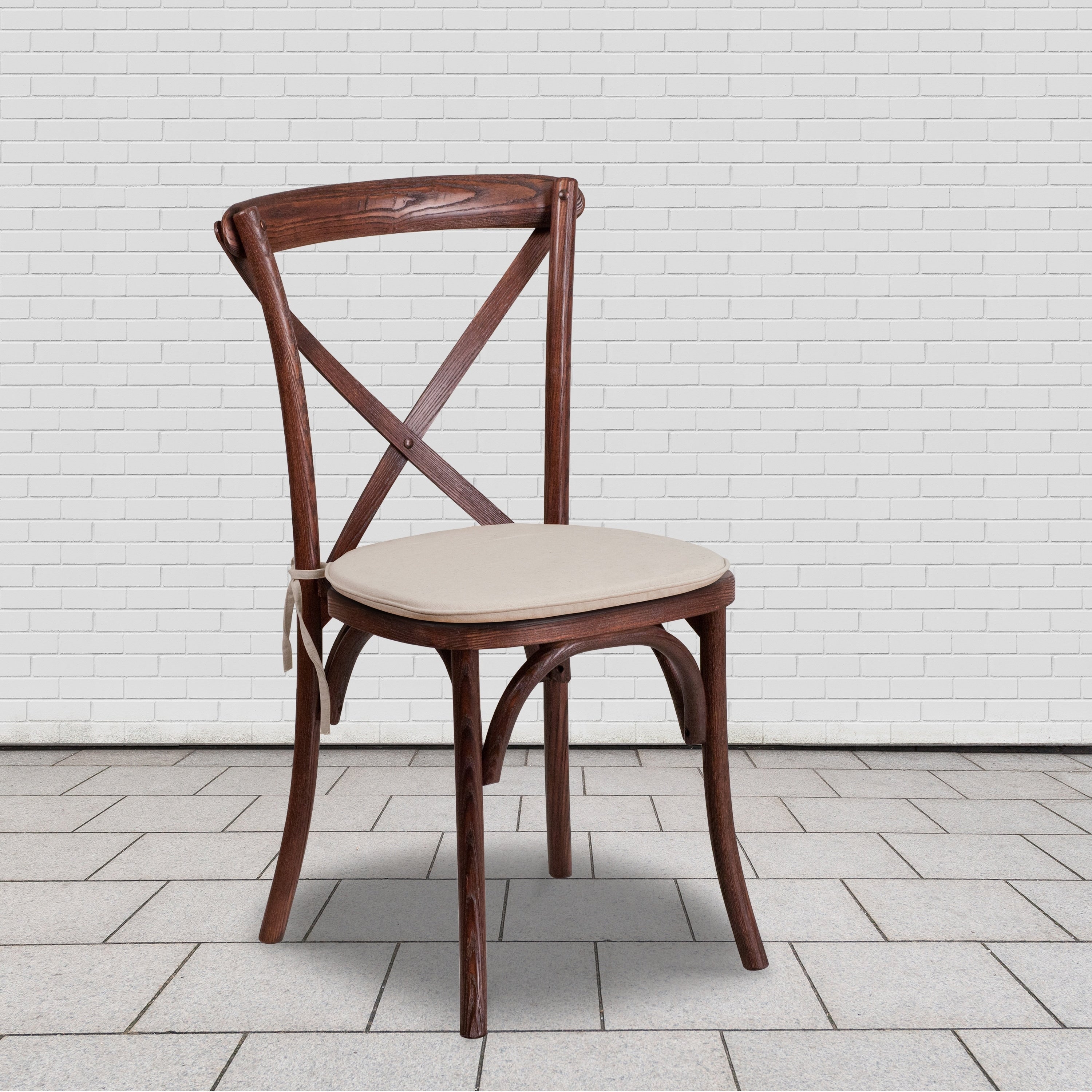 Wood Fabric Cross Back Cushioned Chairs Set Of 2