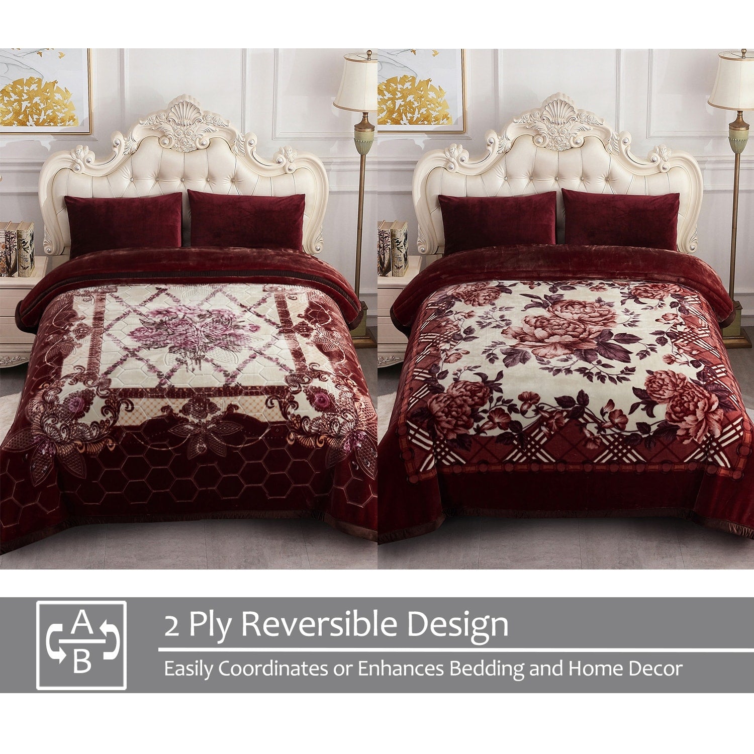 2 Ply A B Printed Raschel Bed Blanket 85 X 93 10 Pounds