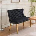 2 Seat Velvet Dining Bench With Handmade Buttons And Gold Plated Steel Legs