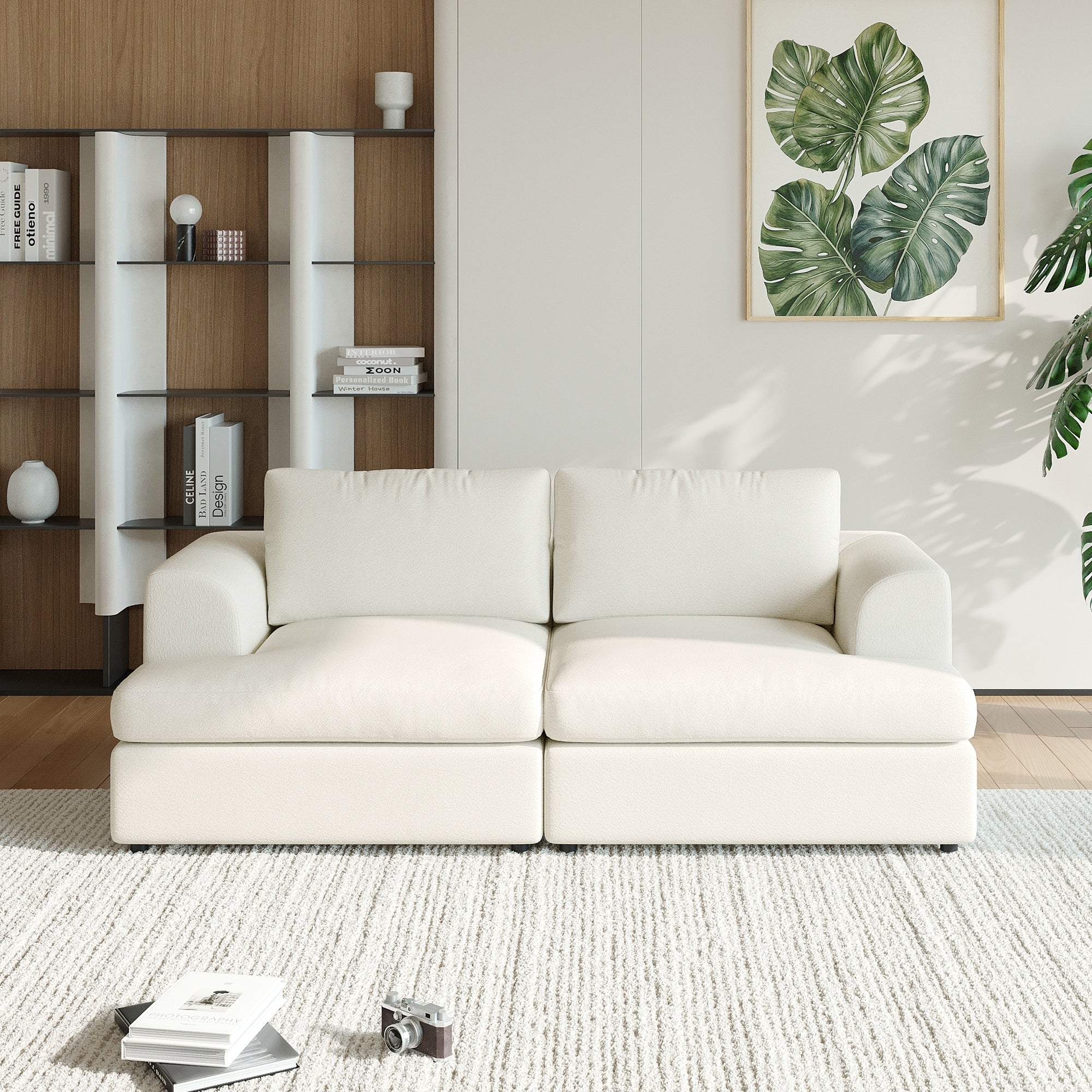 2 Seater Small Sofa Couch Boucle Square Arm Loveseat Sofa For Living Room Office