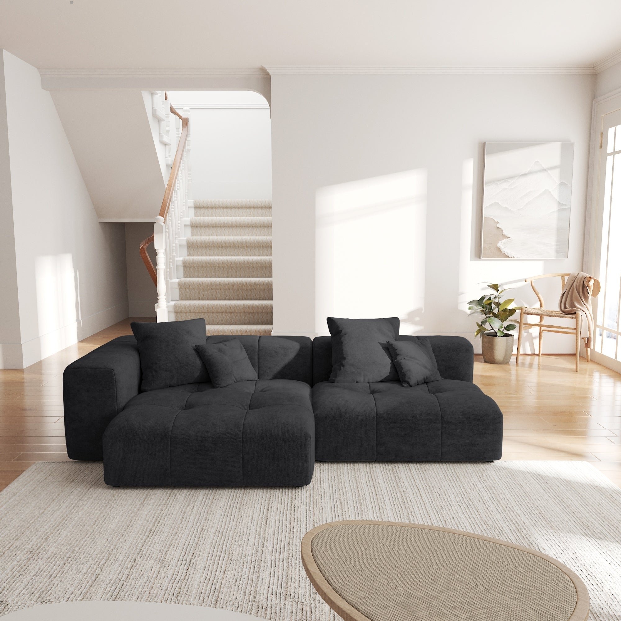 2 Seater Upholstered Cloud Couch Modular Sectional Sofa Deep Seats
