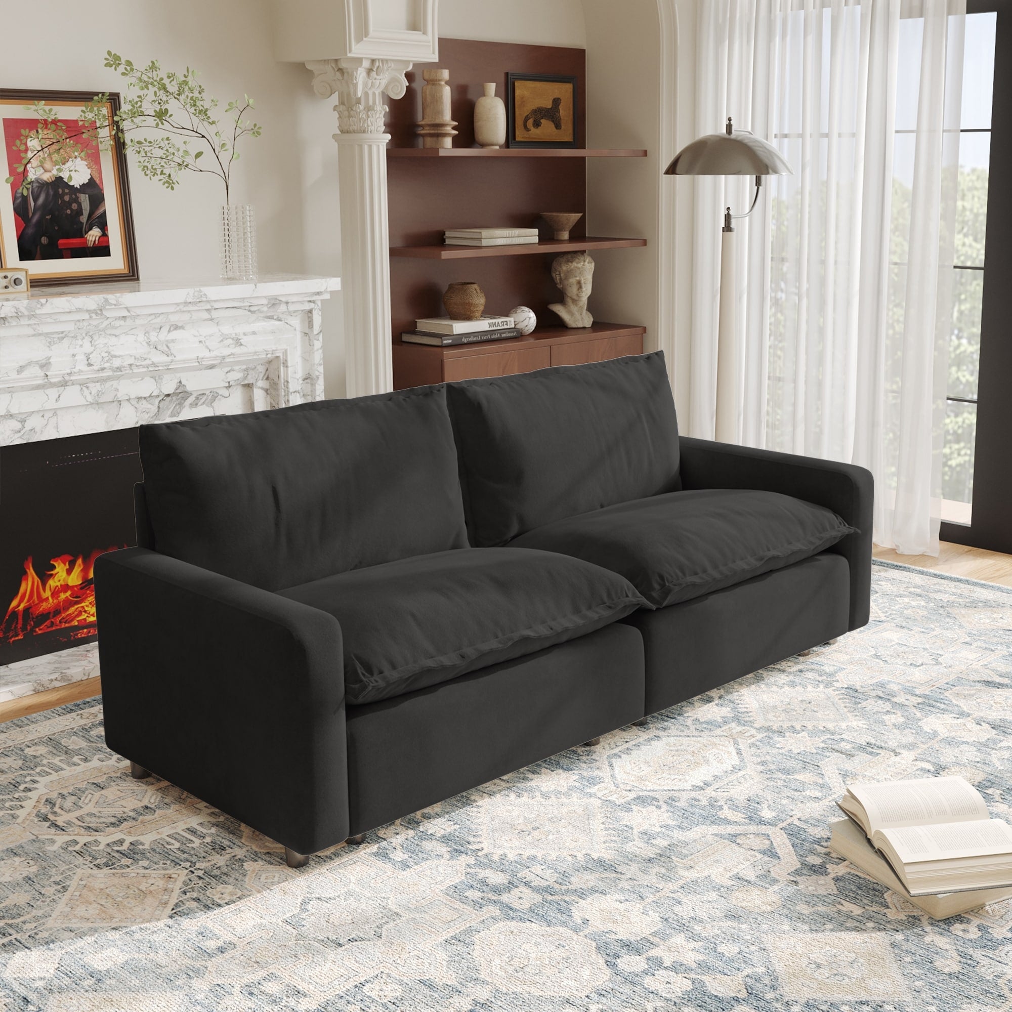 2 Seater Upholstered Cloud Couch Modular Sectional Sofa For Living Room And Bedroom