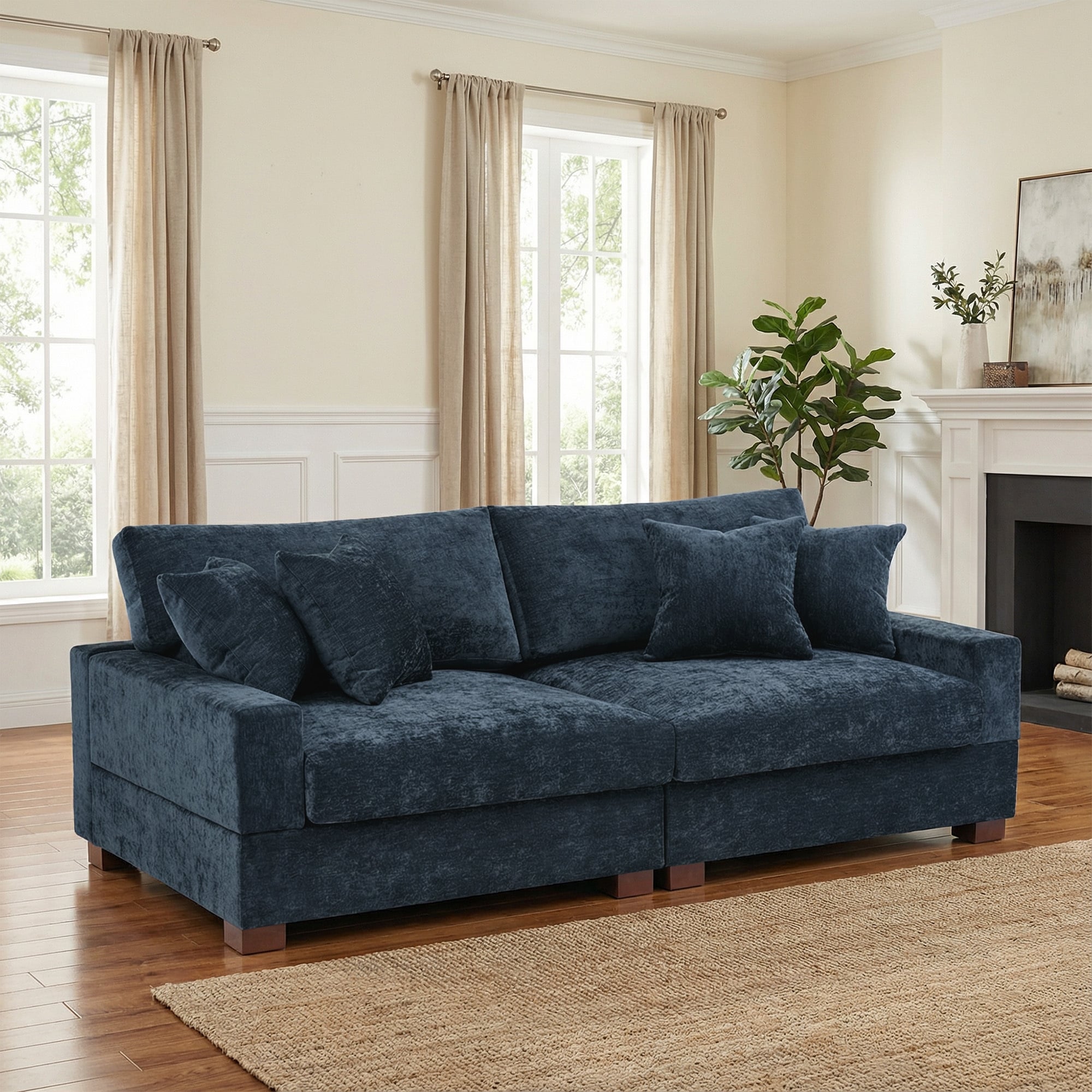 2 Set Chenille Upholstered Modular Sectional Sofa Chaise With Pillows