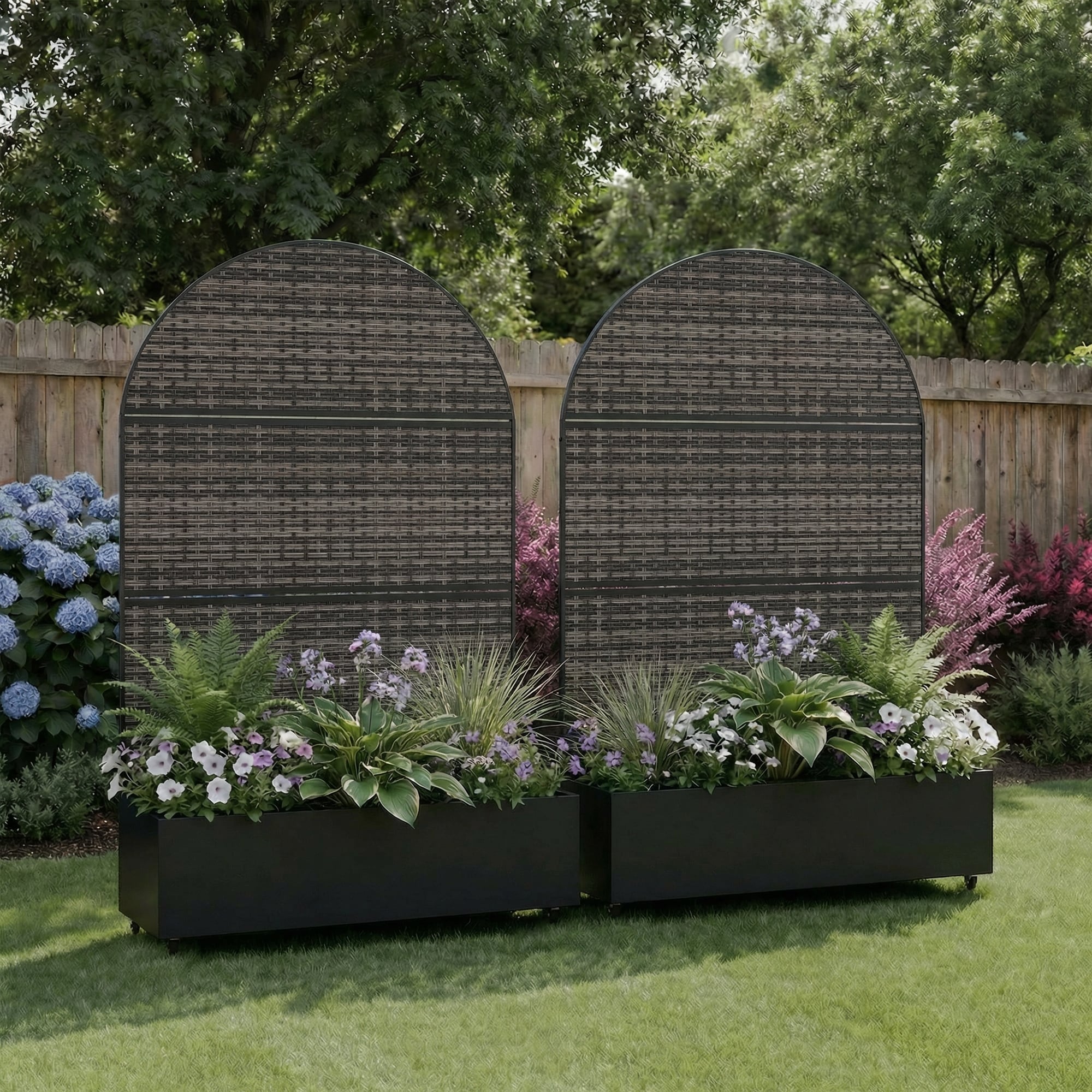 2 Set Outdoor Patio Arch Privacy Fence Screen Planter Box With Metal Frame