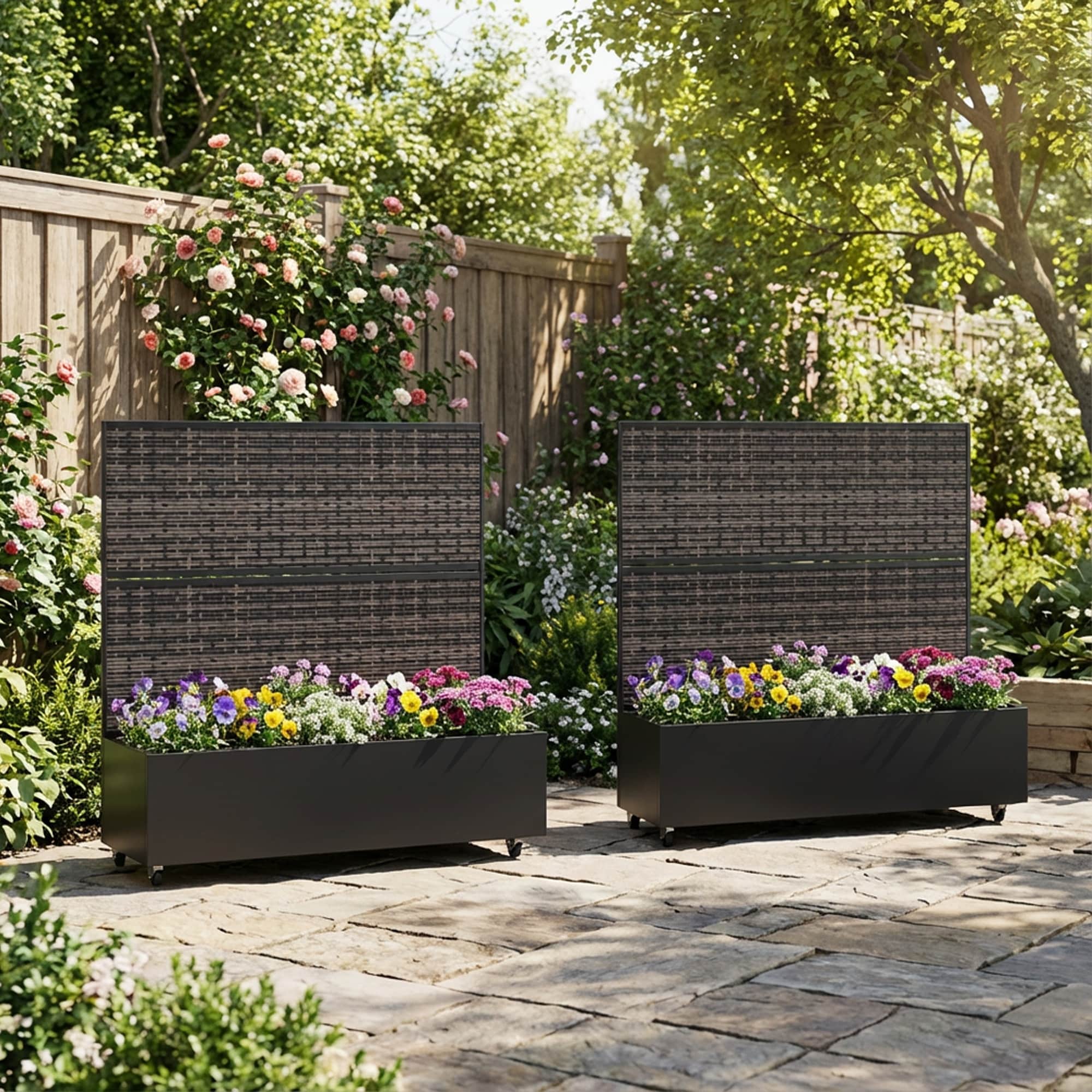 2 Set Outdoor Privacy Fence Screen Planter Box With Galvanized Steel Frame