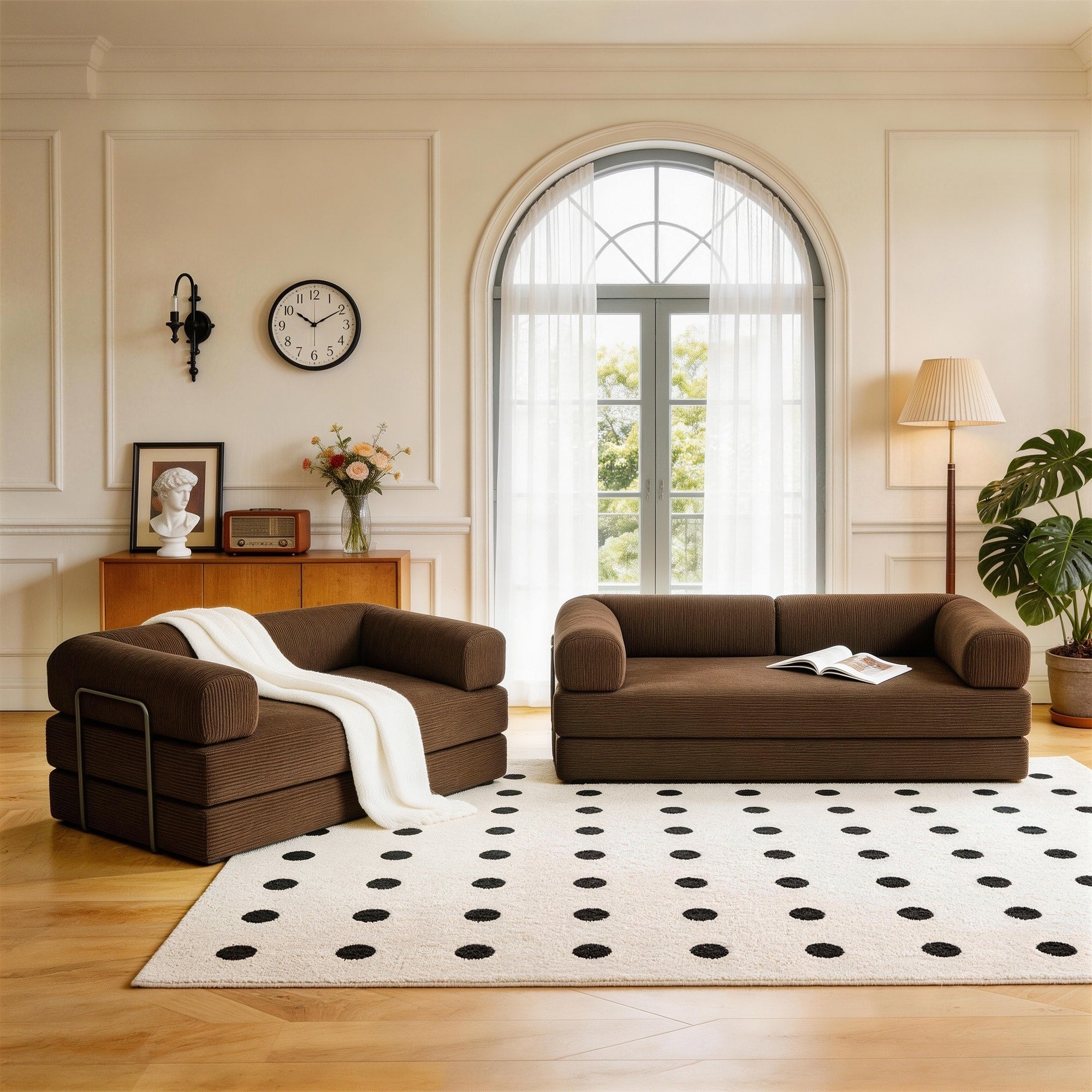 2 Set Oversized Corduroy Convertible Floor Sofa Bed Sleeper Couch
