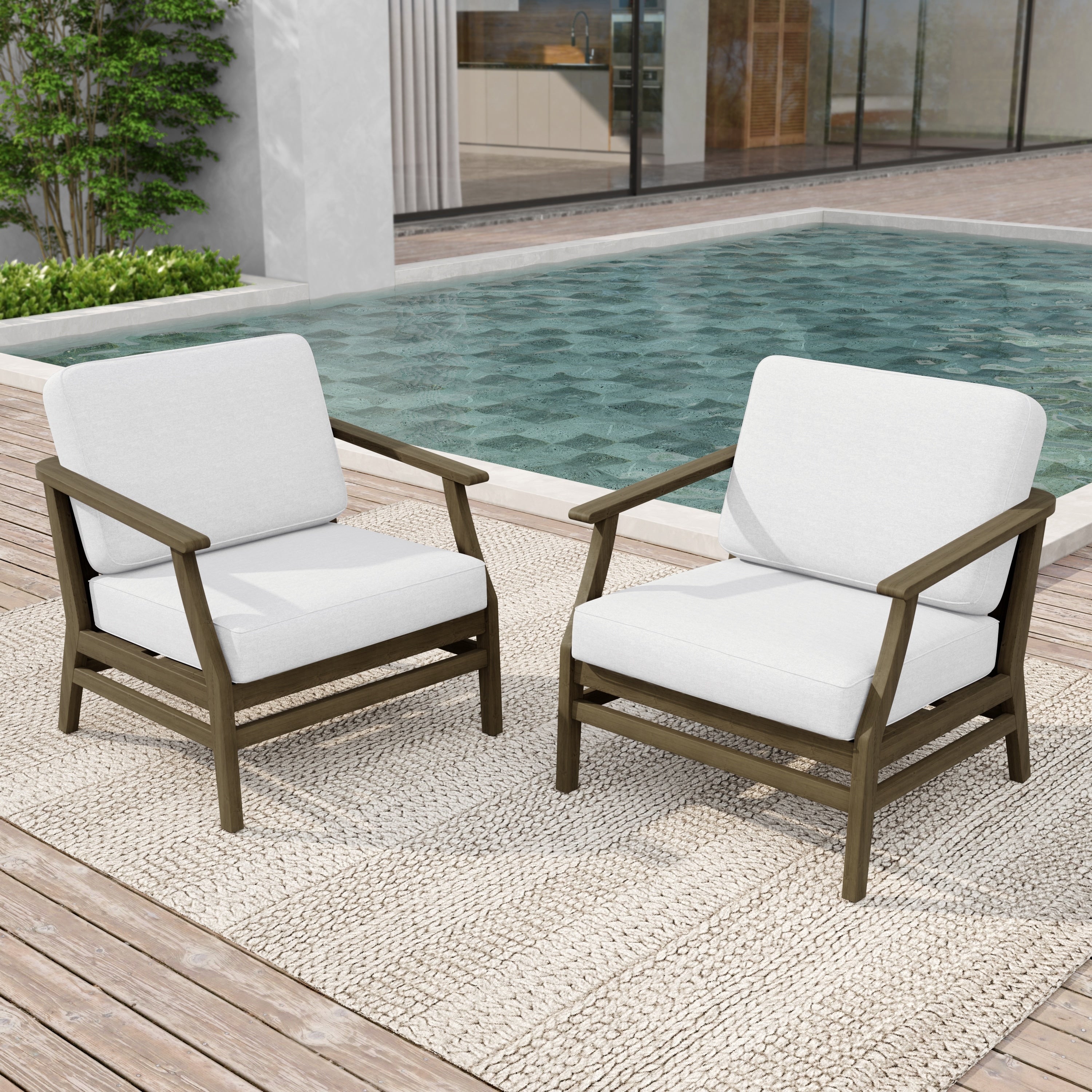 2 Set Patio Teak Wood Outdoor Chair With Cushions